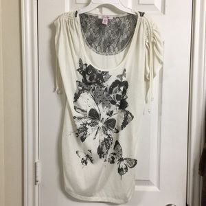 Lena- Butterfly Rhinestone Top w/ Beaded sleeves